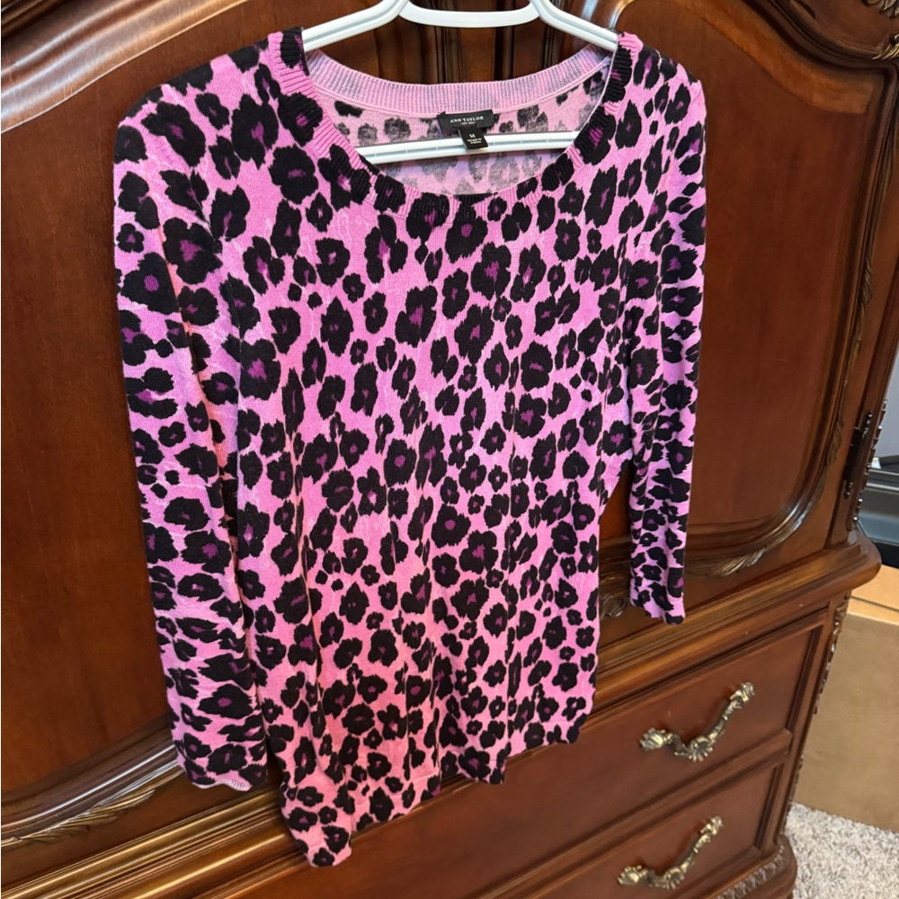 Ann Taylor Pink and Black Leopard Long Sleeve Top